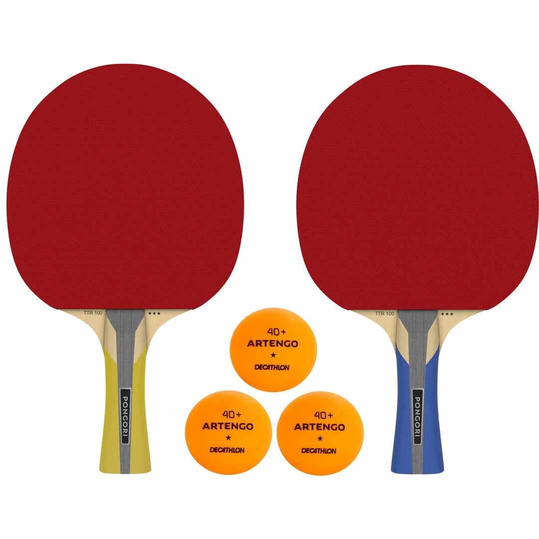 Pongori Table Tennis Set Of 2 TTR 100 Paddles And 3 TTB 100* 40+ Balls